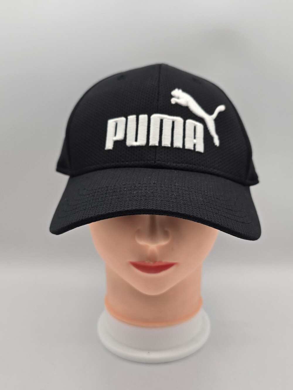 PUMA Black Stretch Fit Baseball Cap S/M White Logo